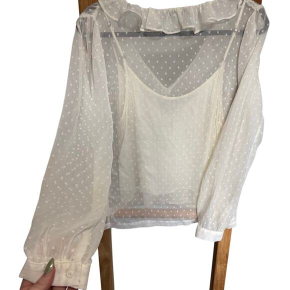 Allsaints Ari Blouse Top Romantic Ruffles Textured Polka Dots White Size 8 - Picture 7 of 11